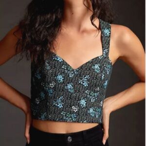 Sachin & Babi x Anthropologie Jacquard Black Blue Floral tapestry Corset top